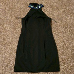 Forever 21 Black Cocktail Dress with Embellished Collar & T-Back - Size S